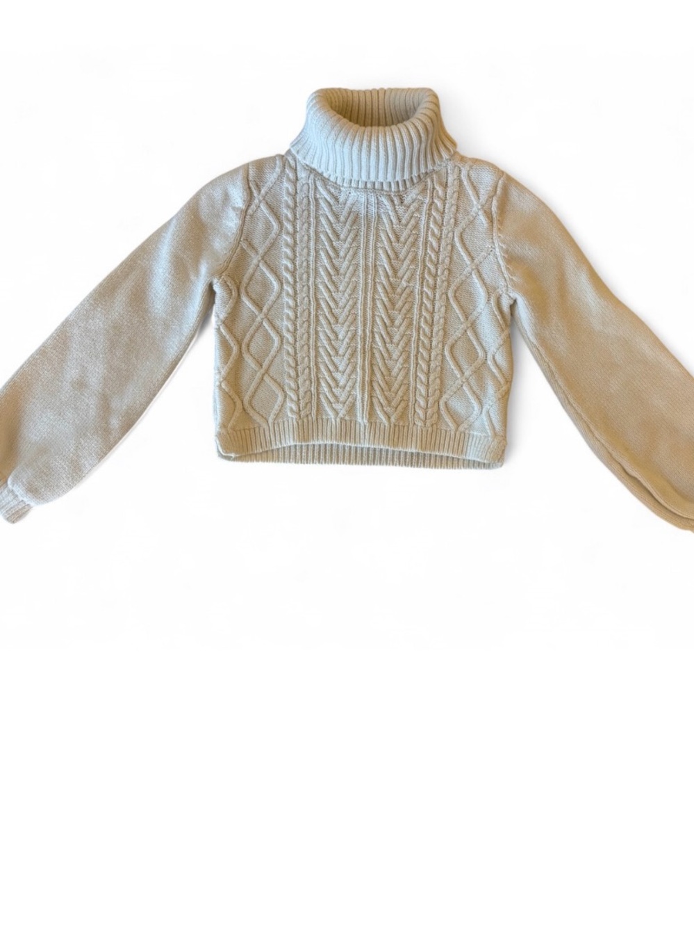 Rachel Zoe Girls Chunky Cable Knit Turtleneck Sweater 7/8 Ivory Like New